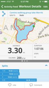 Map My Hike screenshot showing the path around Lake Merritt