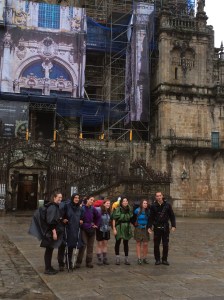 Pilgrims at the cathedral in Santiago