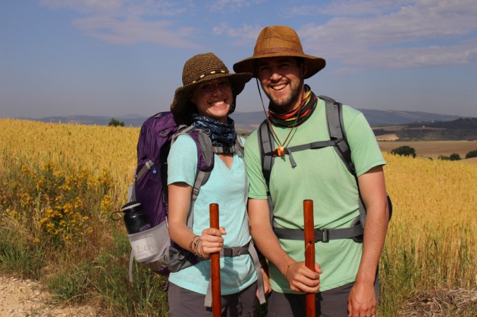 Enjoying New Walking Sticks on Camino Day 3