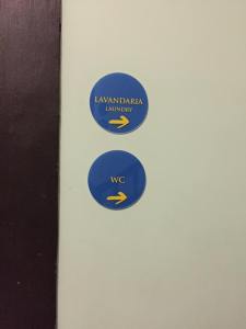 Signs for laundry and WC (bathroom) 