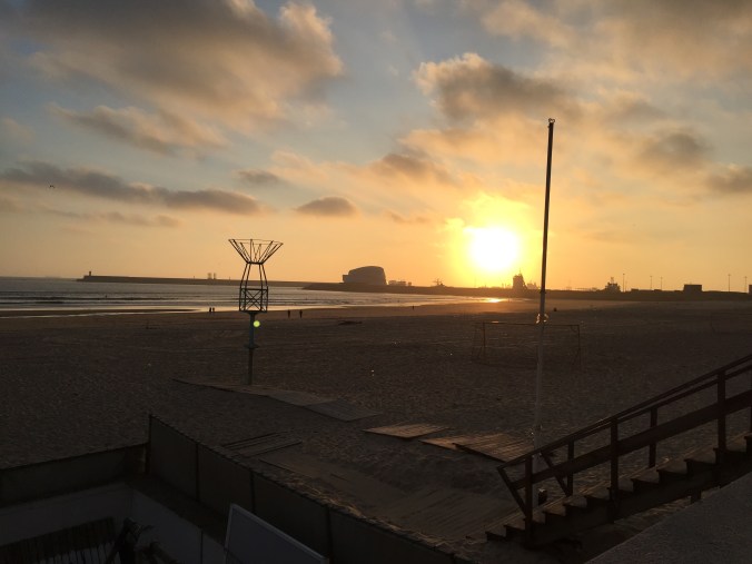 A ship port is just north of this big sandy beach