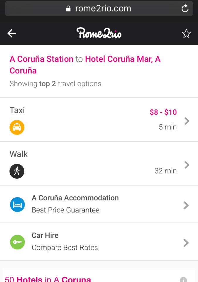 Rome2Rio gives you taxi, public transit and walking options. Naturally, I walked!