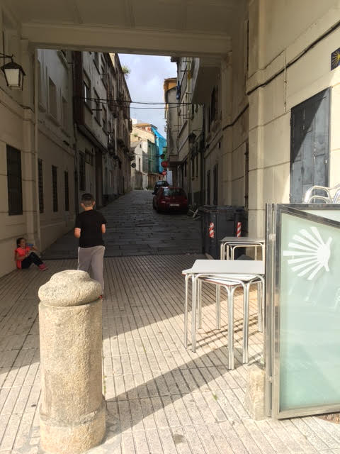 The stone pillar marker is where the Camino Inglés from Ferrol begins