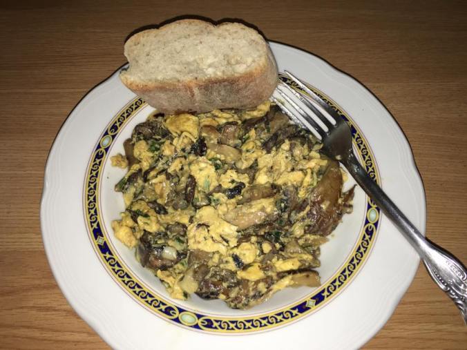 Scrambled eggs with mushrooms for dinner. Delicious! 