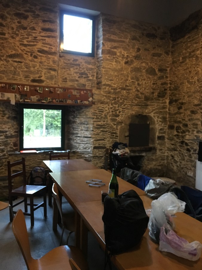 The pillow in the right corner is where the pilgrim from France stayed, on top of a pile of yoga mats. She was young and was totally okay with it. 