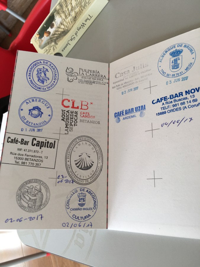 I made great progress on getting stamps, but with such a short Camino, there will be empty squares for stamps in Santiago.