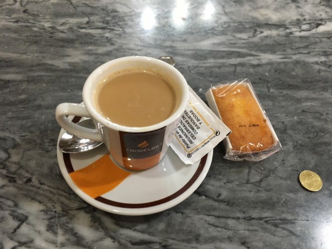 Third café con leche, and this time a packaged treat which I saved for later.