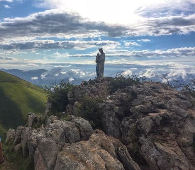 Statue of Mother Mary atop the foothills of the Pyrenees, just outside of Orisson