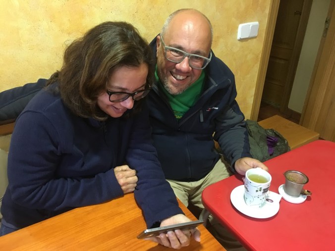 Tucc and James overjoyed with seeing their new grandson while at a cafe in Berducedo on May 31, 2018.